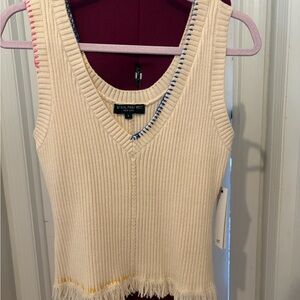 Central Park West Ivory Knit Tank with Fringe